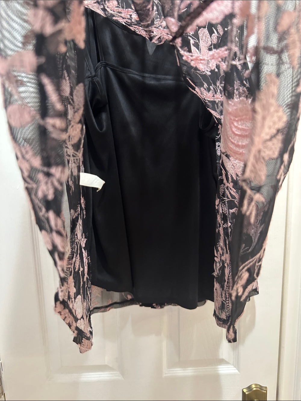 Avenue Black Sleeveless Blouse with Pink Floral Embroidery - Picture 13 of 15